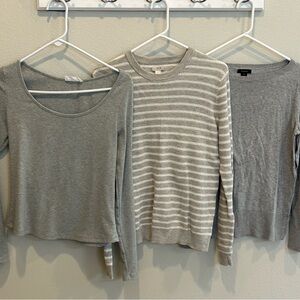 Gray and Cream Long Sleeve Tops Set